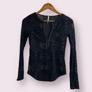 Free People Velvet Burnout City Limits Top Black XS Victorian Goth Sexy
